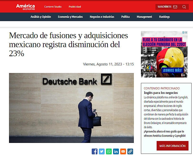 Mercado de fusiones y adquisiciones mexicano registra disminucin del 23%